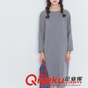 8月13日NEW 15秋季新款 韓國東大門復古中長款寬松純色圓領衛(wèi)衣連衣裙女原始圖片2