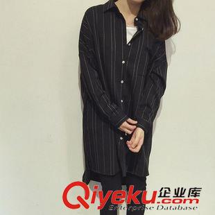 8月12日NEW 15秋季新款 韓國東大門復古寬松單口袋排扣豎條紋中長款襯衫原始圖片3