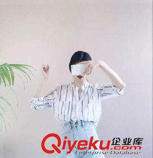 8月12日NEW 15秋季新款 韓國東大門學院風百搭小清新豎條紋立領長袖襯衣原始圖片3