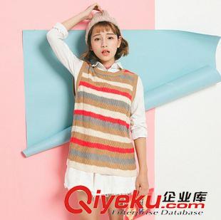 8月12日NEW 15秋季新款 韓國東大門復古寬松彩色條紋針織無袖背心 毛線馬甲原始圖片3