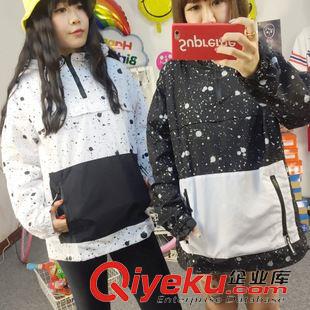 8月11日NEW 15秋季新款 韓版粉紅豹后背刺繡徽章拼色風衣夾克情侶外套女