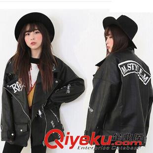 8月11日NEW 15秋季新款 原宿風(fēng)zipper機車印花皮衣女外套短款pu皮字母涂鴉
