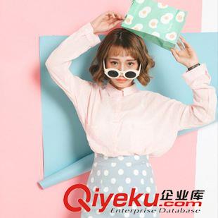 8月8日NEW 15秋季新款 韓國東大門甜美小清新寬松翻領單排扣襯衫2色入