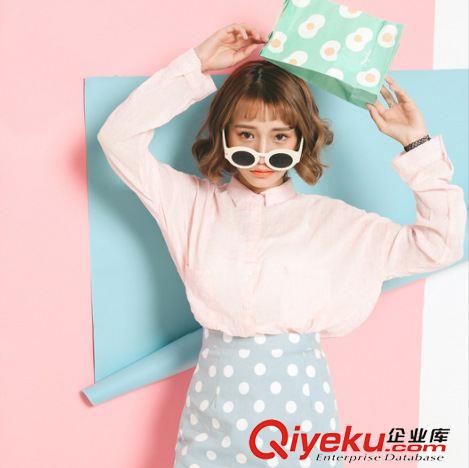 8月8日NEW 15秋季新款 韓國東大門甜美小清新寬松翻領單排扣襯衫2色入