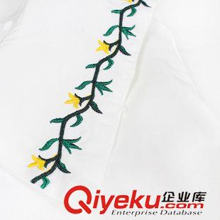 8月6日NEW 15秋季新款 甜美小清新花朵刺繡V領(lǐng)大翻領(lǐng)寬松休閑套頭襯衫女原始圖片2