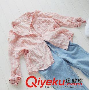 7月29NEW 15秋季新款 韓國東大門復古豎條紋寬松休閑襯衫寬松大碼襯衣女原始圖片2