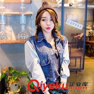 7月26日NEW 15秋季新款 韓國(guó)東大門復(fù)古寬松拼接衛(wèi)衣短款修身毛邊牛仔外套原始圖片2
