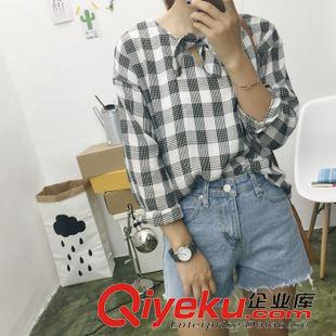 7月22日NEW 15秋季新款 學(xué)院風(fēng)百搭撞色格子長袖開衫寬松顯瘦打底襯衣