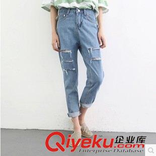 7月18日NEW 15夏季新款 韓國東大門學院風淺色破洞毛邊百搭牛仔褲 九分褲原始圖片2