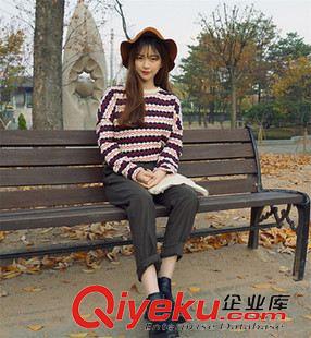 7月16日NEW 15秋季新款 韓國(guó)東大門復(fù)古寬松圓領(lǐng)彩色條紋針織毛衣女原始圖片3