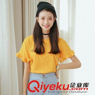 7月11日NEW 15夏季新款 韓國東大門學(xué)院風(fēng)寬松花邊短袖上衣荷葉邊袖打底衫女原始圖片2