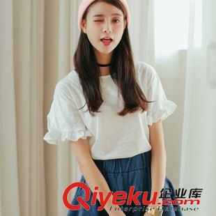 7月11日NEW 15夏季新款 韓國東大門學(xué)院風(fēng)寬松花邊短袖上衣荷葉邊袖打底衫女原始圖片3
