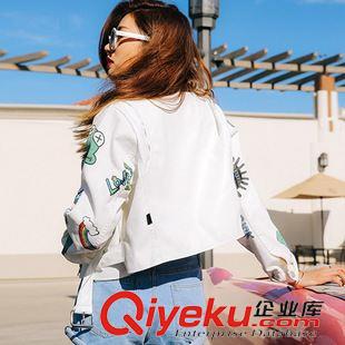7月5日NEW 15秋季新款 韓國東大門學(xué)院風(fēng)寬松翻領(lǐng)卡通印花機(jī)車防曬外套女