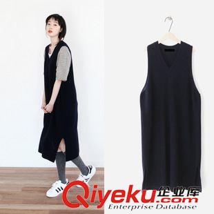 6月28日NEW 15夏季新款 韓國(guó)東大門復(fù)古寬松純色背心連衣裙針織衫 毛衣