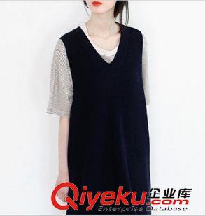 6月28日NEW 15夏季新款 韓國(guó)東大門復(fù)古寬松純色背心連衣裙針織衫 毛衣