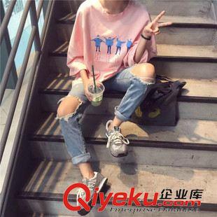 2015年{zx1}春夏款 15秋季新款 韓國東大門學院風卡通男孩印花九分袖寬松T恤女