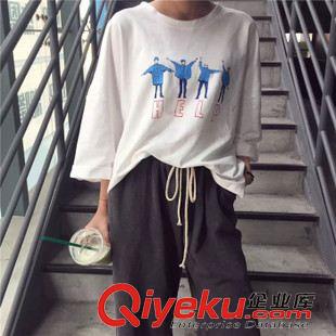 2015年{zx1}春夏款 15秋季新款 韓國東大門學院風卡通男孩印花九分袖寬松T恤女原始圖片2