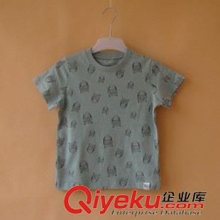 夏季T恤、襯衫 外貿原單童裝 韓單小木馬純棉T恤 男童夏季滿印貓頭鷹短袖T恤原始圖片3