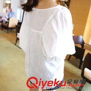 清倉tj款式 2013秋冬韓國東大門新款女裝 森女單排扣棉麻娃娃袖襯衣上衣原始圖片2