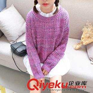 所有產(chǎn)品 實(shí)拍2015韓國(guó)秋冬季新款復(fù)古寬松蝙蝠袖混色加厚韓版針織 毛衣女原始圖片2