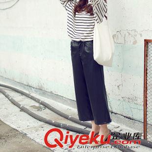 2015年09月06新款 2015秋冬季新款原創(chuàng)時尚復(fù)古港風(fēng)休閑百搭皮褲闊腿褲女原始圖片2