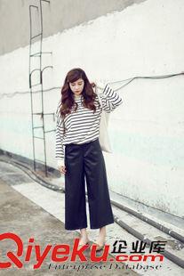 2015年09月06新款 2015秋冬季新款原創(chuàng)時尚復(fù)古港風(fēng)休閑百搭皮褲闊腿褲女原始圖片3