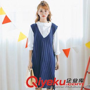 08月10新款 針織毛衣女2015秋冬韓版背心馬甲女學(xué)院風(fēng)V領(lǐng)條紋長款廠家直銷原始圖片2