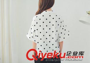 06月21新款 2015夏季韓版新款女裝 立領(lǐng)單排扣寬松棉麻波點(diǎn)五分袖襯衫女原始圖片3