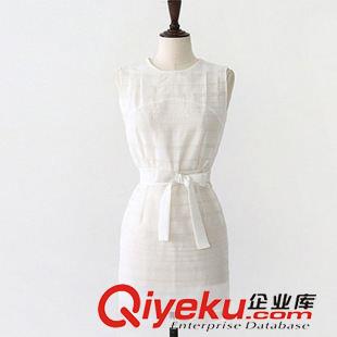 06月18新款 2015夏韓版新款女裝蝴蝶結(jié)格紋顯瘦百搭無(wú)袖修身背心裙包臀中裙女原始圖片2