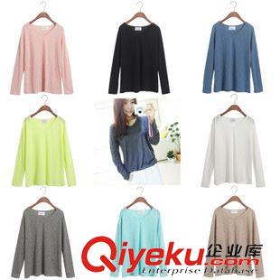 01月20新款 15春裝韓國(guó)東大門(mén)新款女裝韓版服飾V領(lǐng)寬松純棉長(zhǎng)袖打底衫女多色原始圖片3