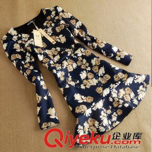 01月09新款 2015春裝韓版新款女裝 修身碎花包臀荷葉邊長(zhǎng)袖連衣裙 女原始圖片2