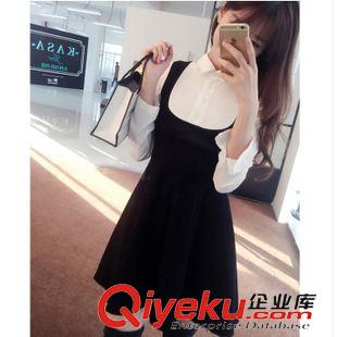 01月09新款 2015春季韓版新款女裝 小香風九分袖拼色毛呢寬松套頭連衣裙 女