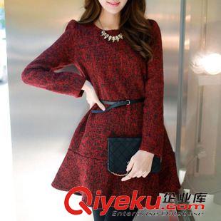 12月19新款 2015年早春氣質(zhì)韓版新款女裝 碎花綁帶修身長袖雪紡連衣裙 女
