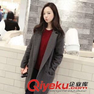 10月05日新款 2014冬款女 韓版新款女裝 中長款羊毛呢外套西裝領(lǐng)大衣 女原始圖片2