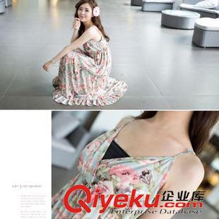 04月25日新款 波西米亞沙灘吊帶長裙2014夏韓國女裝新款超仙雪紡碎花連衣裙原始圖片3