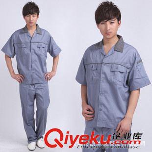 夏裝工作服 tj夏季半袖藍(lán)色夏裝工作服男女上衣短袖勞保服工廠服機(jī)械車間服原始圖片2