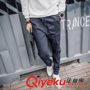 7.04 秋裝新款日韓男裝束腳男士哈倫休閑長褲 120-B03-藍色原始圖片3