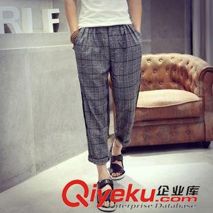7.18 秋裝棉麻格子九分褲日系寬松9分哈倫褲男士蘿卜褲麻褲潮原始圖片2