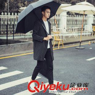7.21 韓國原單秋冬新款男寬松豎條紋中長款風(fēng)衣外套FY17原始圖片2