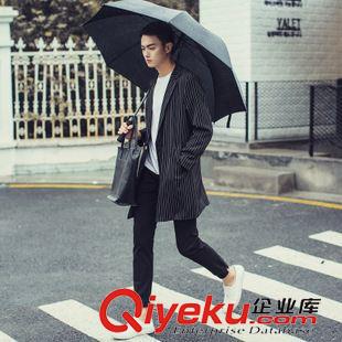 7.21 韓國原單秋冬新款男寬松豎條紋中長款風(fēng)衣外套FY17原始圖片3