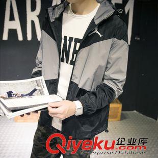 8.05（代理第二檔價格） 2015秋裝男士飛人印花撞色沖鋒服修身反光連帽夾克外套802/W163原始圖片3
