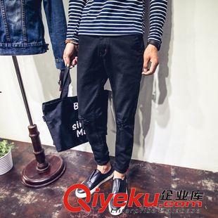 8.22（代理第二檔價格） 秋冬新品 原創個性假破洞裝飾  純黑色小腳哈倫牛仔長褲 TX63/P70原始圖片2