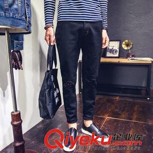 8.22（代理第二檔價格） 秋冬新品 原創個性假破洞裝飾  純黑色小腳哈倫牛仔長褲 TX63/P70原始圖片3
