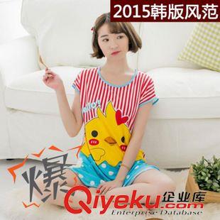 女士睡衣 2015夏季薄款女士短袖睡裙 韓版活潑可愛牛奶絲舒適睡裙 廠家直銷原始圖片3