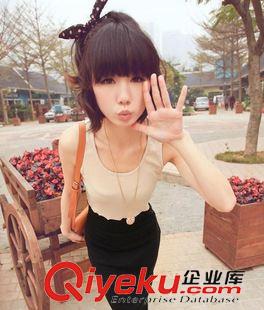 4月新款 爆2013新款韓版復(fù)古女ol修身中長(zhǎng)裙拼接背心裙 撞色連衣裙原始圖片3