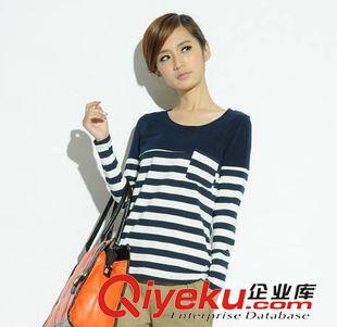 爆款秋裝新款現(xiàn)貨 爆2012年秋裝新款女裝 韓版百搭修身女裝條紋原始圖片2