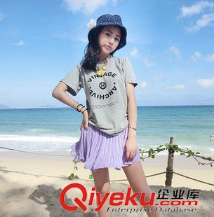 7月新款 雪紡拼接下擺前短後長修身針織上衣