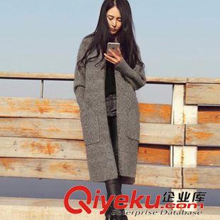 2015孕婦冬裝 韓版秋冬季新款孕婦裝毛衣時尚單排扣卷邊中長款補丁毛衣外套