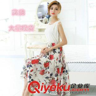 實拍專區 2015夏女裝印花裙中長款波西米亞碎花裙無袖雪紡連衣裙原始圖片3