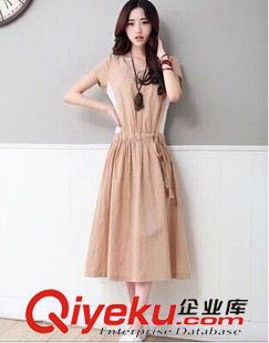 實拍專區(qū) 2015夏新款短袖棉麻大碼連衣裙女文藝休閑寬松拼接長裙原始圖片2